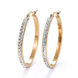 Honeyhandy 304 Stainless Steel Hoop Earrings, with Polymer Clay Rhinestone, Crystal, Golden, 43x30.5x3mm, Pin: 0.7x1mm