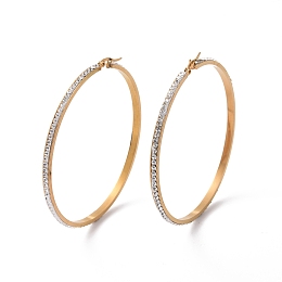 Honeyhandy 304 Stainless Steel Hoop Earrings, with Polymer Clay and Rhinestone, Ring, Golden, Crystal, 70x69x3.5mm