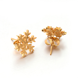 Honeyhandy 304 Stainless Steel Ear Studs, Hypoallergenic Earrings, Snowflake, Golden, 12x12mm, Pin: 0.8mm