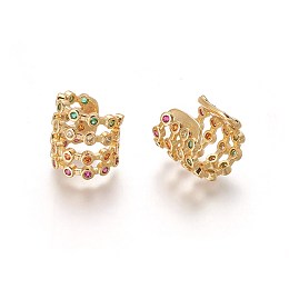 Arricraft Cubic Zirconia Cuff Earrings, with Brass Findings, Colorful, Real 18K Gold Plated, 10~15mm