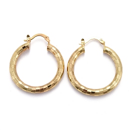 Honeyhandy Brass Hoop Earring, Long-Lasting Plated, Textured Ring Shape, Real 18K Gold Plated, 34.5x31x4mm, Pin: 1mm