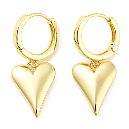 Honeyhandy Rack Plating Brass Heart Dangle Hoop Earrings, Lead Free & Cadmium Free, Real 18K Gold Plated, 32x13.5mm