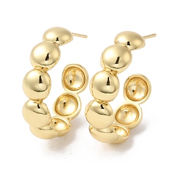 Honeyhandy Rack Plating Brass Beaded Round Stud Earrings, Half Hoop Earrings, Long-Lasting Plated, Cadmium Free & Lead Free, Real 18K Gold Plated, 29x28.5x7.5mm