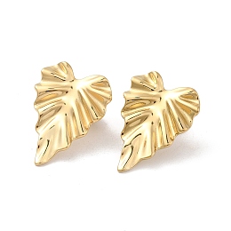 Honeyhandy Ion Plating(IP) 304 Stainless Steel Stud Earrings, Leaf, Real 14K Gold Plated, 25x17.5mm