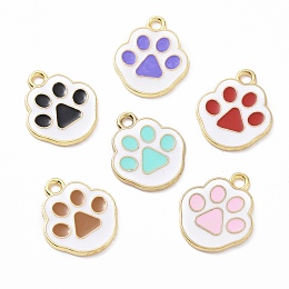 Honeyhandy Alloy Enamel Pendants, Cat Paw Print Charm, Golden, Mixed Color, 17.5x15x1mm, Hole: 1.8mm