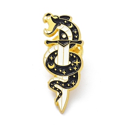 Honeyhandy Snake and Dagger Alloy Enamel Brooches, Enamel Pin, Black, 32x13x9mm