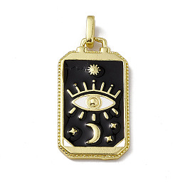 Honeyhandy Alloy Enamel Pendants, Rectangle, Tarot Pattern Charm, Golden, Black, Eye Pattern, 26x14x2mm, Hole: 2x3mm