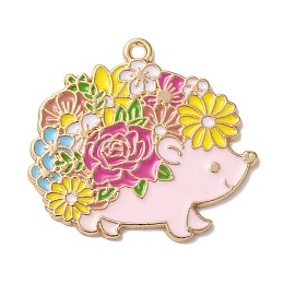 Honeyhandy Golden Plated Alloy Enamel Pendants, Hedgehog Charm, Colorful, 27x30x1mm, Hole: 1.6mm