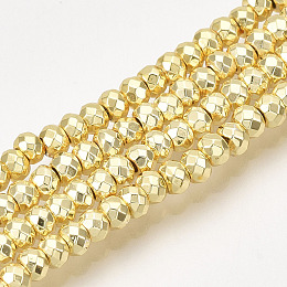 Honeyhandy Electroplate Non-magnetic Synthetic Hematite Bead Strands, Rondelle, Faceted, Golden Plated, 3x2mm, Hole: 1mm, about 208pcs/strand, 15.7 inch