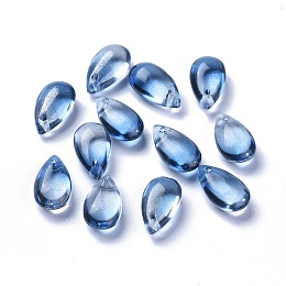 Honeyhandy Transparent Glass Charms, Dyed & Heated, Teardrop, Cornflower Blue, 13.5x8x5.5mm, Hole: 1mm