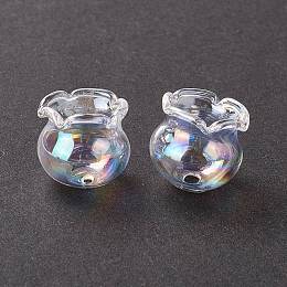 Honeyhandy Handmade Blown Glass Flower Beads, Campanula Medium L, Clear AB, 15x16mm, Hole: 2.7mm