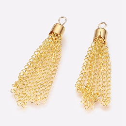 Honeyhandy Curb Chain Tassels Pendants, with Iron Findings, Golden, 52x6.5mm