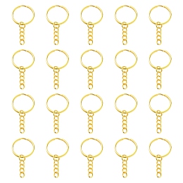 Honeyhandy 20Pcs Iron Split Key Rings, with Curb Chains, Keychain Clasp Findings, Golden, 25x2mm