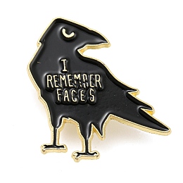 Honeyhandy Crow with Word I Remember Faces Enamel Pins, Golden Zinc Alloy Painted Brooches for Backpack Clothes, Black, 31x31x1.5mm