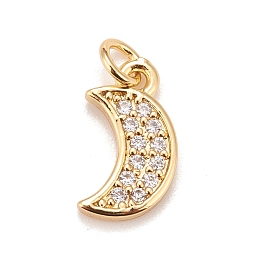 Honeyhandy Brass Micro Pave Cubic Zirconia Charms, Real 18K Gold Plated, Lead Free & Cadmium Free, Moon, Clear, 13x7x2mm, Hole: 2mm