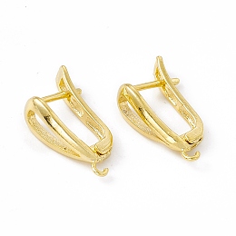 Honeyhandy Brass Hoop Earring Findings with Latch Back Closure, with Horizontal Loops, Teardrop, Cadmium Free & Lead Free, Long-Lasting Plated, Real 24K Gold Plated, 19.5x11x5mm, Hole: 1.2mm, Pin: 0.9mm