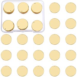 BENECREAT 30 Pack 17mm Brass Stamping Blank Round Tag Charms Links Connectors with Hole and Storage Box for Necklace Bracelet Dog Tags Making, Gold