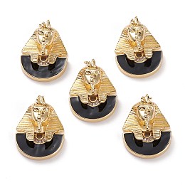 Honeyhandy Brass Micro Pave Clear Cubic Zirconia Pendants, with Black Enamel & Jump Rings, Sphinx Shape, Real 18K Gold Plated, 31.5x23x10mm, Jump Ring: 5x1mm, 3mm Inner Diameter