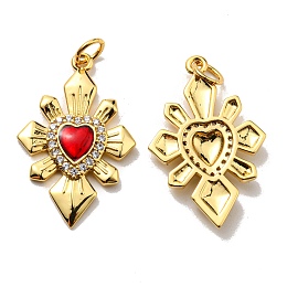 Honeyhandy Rack Plating Brass Cubic Zirconia Pendants, with Enamel, Lead Free & Cadmium Free, Long-Lasting Plated, Heart, Real 18K Gold Plated, 27x17x3mm, Hole: 3.6mm