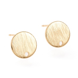 Honeyhandy Brass Stud Earring Findings, Long-Lasting Plated, Flat Round, Real 18K Gold Plated, 10x1mm, Hole: 1.2mm, Pin: 0.7mm