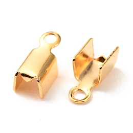 Honeyhandy Brass Folding Crimp Ends, Fold Over Crimp Cord Ends, Long-Lasting Plated, Real 18K Gold Plated, 7.5x3.5x3mm, Hole: 1.2mm, Inner Diameter: 3mm