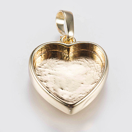 Honeyhandy Brass Pendant Cabochon Settings, Plain Edge Bezel Cups, Long-Lasting Plated, Heart, Golden, 17x15x3.5mm, Hole: 3x5mm, Tray: 12x13mm