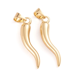 Honeyhandy Brass Pendants, Horn of Plenty/Italian Horn Cornicello Charms, Real 18K Gold Plated, 26x6x5mm, Hole: 5.5x4mm