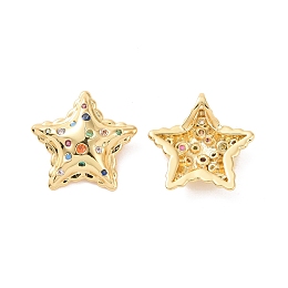 Honeyhandy Star Brass Micro Pave Colorful Cubic Zirconia Charms, Cadmium Free & Nickel Free & Lead Free, Real 18K Gold Plated, 13x13.5x5.5mm, Hole: 2x2.8mm