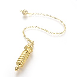 Honeyhandy Brass Coil Dowsing Pendulums, Spiral Pendulum, with Lobster Claw Clasps, Bullet, Golden, 230x2.5x8mm