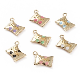 Honeyhandy Golden Tone Brass Enamel Pendants, Candy with Word Sweet, Mixed Color, 16x13x3mm, Hole: 2mm