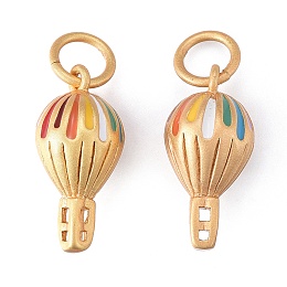 Honeyhandy Brass Enamel Pendants, with Jump Rings, Hot Air Balloon, Real 24K Gold Plated, 18x9x9mm, Jump Ring: 7x1mm, Hole: 5mm