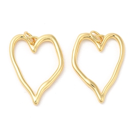 Honeyhandy Brass Pendants, with Jump Ring, Long-Lasting Plated, Lead Free & Cadmium Free, Heart Charm, Real 18K Gold Plated, 25.5x18.5x2mm, Hole: 3mm