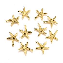 Honeyhandy Starfish/Sea Stars Brass Pendants, Golden, 23x20.5x2mm, Hole: 1mm