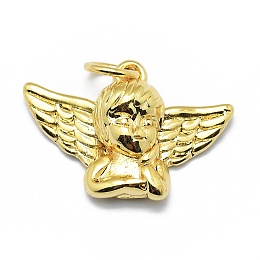 Honeyhandy Brass Pendants, Long-Lasting Plated, with Jump Rings, Angel, Real 18K Gold Plated, 13.5x19x5mm, Hole: 3mm