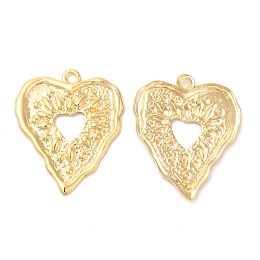 Honeyhandy Brass Pendants, Cadmium Free & Lead Free, Textured, Heart Charm, Real 24K Gold Plated, 26.5x22x1.5mm, Hole: 1.6mm