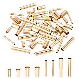 PandaHall Elite 60Pcs 4 Styles Brass Tube Beads, Long-Lasting Plated, Tube, Real 24K Gold Plated, 15pcs/style