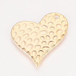 Honeyhandy Hammered Brass Pendants, Nickel Free, Real 18K Gold Plated, Heart, 27x30x1mm, Hole: 2.5mm