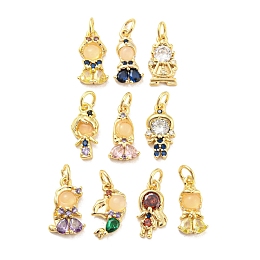 Honeyhandy Rack Plating Brass Cubic Zirconia Pendants for Women, Long-Lasting Plated, Lead Free & Cadmium Free, Mixed Color, 13.5~15.5x7~9x2.5~3.5mm