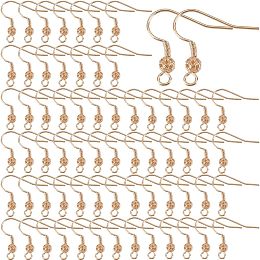 SUNNYCLUE 1 Box 100Pcs Real 18K Gold Plated Brass Earring Hooks Hypoallergenic Earring Findings Fish Hook Ear Wires with Filigree Round Ball French Earring Hook for Jewelry Making Supplies Women