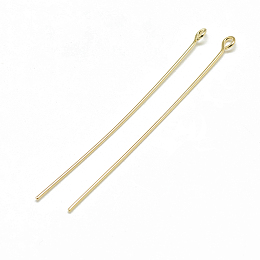 Honeyhandy Brass Eye Pins, Real 18K Gold Plated, 50mm, Hole: 1mm, Pin: 0.8mm