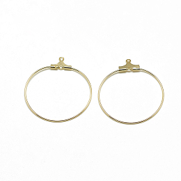 Honeyhandy Brass Pendants, Hoop Earring Findings, Ring with 2 Loops, Real 18K Gold Plated, 18 Gauge, 33x29x1mm, Hole: 1mm, Pin: 0.8mm