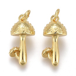 Honeyhandy Brass Pendants, Long-Lasting Plated, with Jump Rings, Mushroom, Golden, 16.5x8x8mm, Hole: 4.5x0.8mm