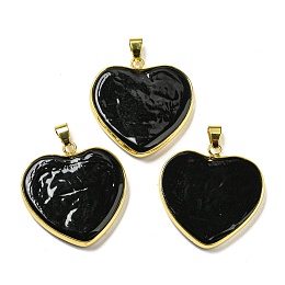 Honeyhandy Handmade Lampwork Pendants, with Brass Findings, Long-Lasting Plated, Lead Free & Cadmium Free, Heart Charms, Black, 31~32x31~31.5x5mm, Hole: 6.5x4mm