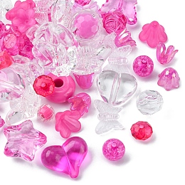 Honeyhandy Opaque & Transparent Acrylic Beads, Mixed Shapes, Medium Violet Red, 7.5~33x7.5~43.5x4.5~16mm, Hole: 1.2~4mm, about 50g/bag