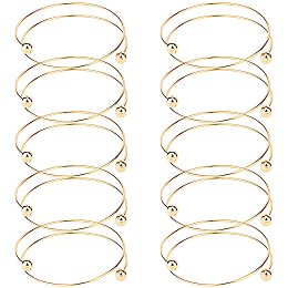 Pandahall Elite 10pcs Stainless Steel Wire Bracelet Adjustable Bangle Bracelet Blank Cuff Bracelet with Removable Ball Bead for Jewelry Making, 2.5” - Golden