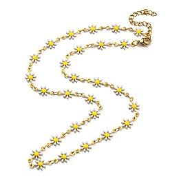 Honeyhandy Ion Plating(IP) 304 Stainless Steel Flower Link Chain Necklace with Enamel, Golden, 16.54 inch(42cm)