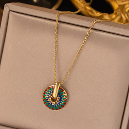 Honeyhandy Colorful Enamel Flower Pendant Necklace, 304 Stainless Steel Jewelry for Women, Golden, 15.55~15.94 inch(39.5~40.5cm)