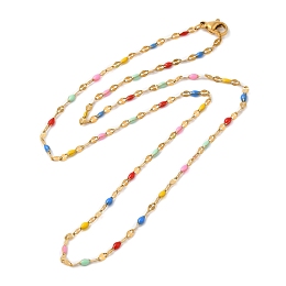 Honeyhandy Colorful Enamel Oval & Dapped Link Chain Necklace, Ion Plating(IP) 304 Stainless Steel Jewelry for Women, Golden, 17.64 inch(44.8cm)