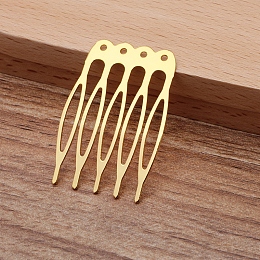 Honeyhandy Iron Hair Comb Findings, with Loops, Golden, 40x27x0.8mm