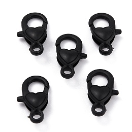 Honeyhandy Plastic Lobster Claw Clasps, Heart, Black, 22.5x13x6.5mm, Hole: 3mm